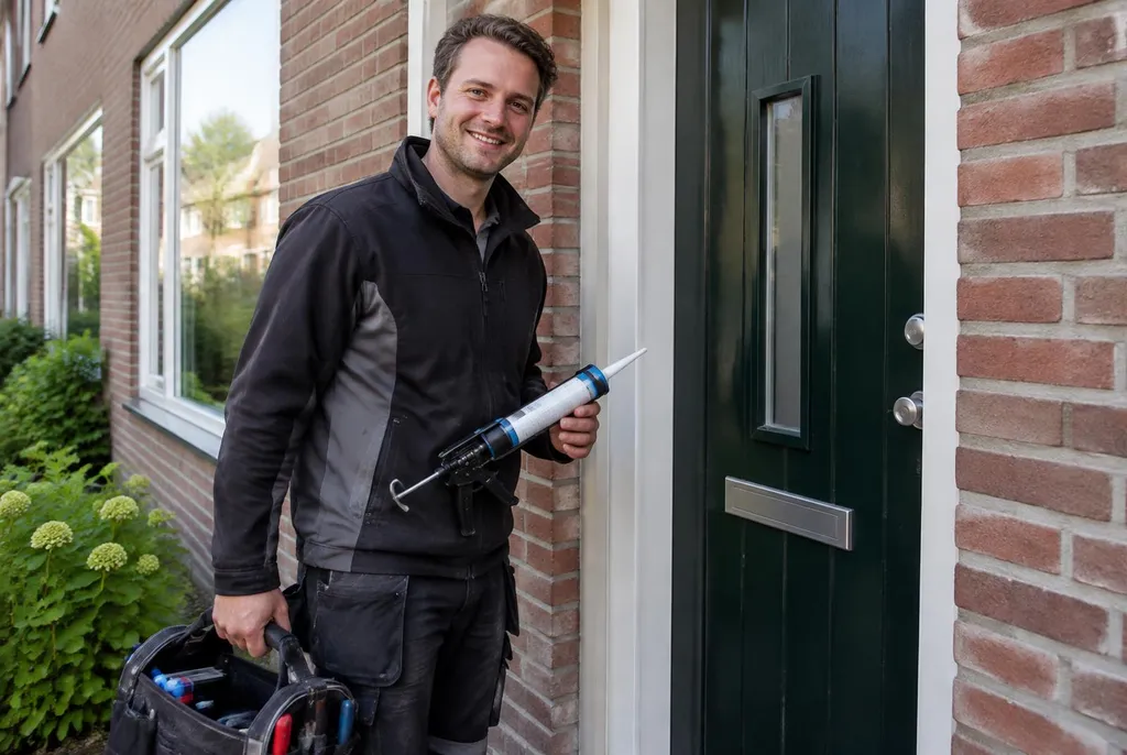 Vakman van Kitbedrijf Amerongen bij de voordeur van een woning